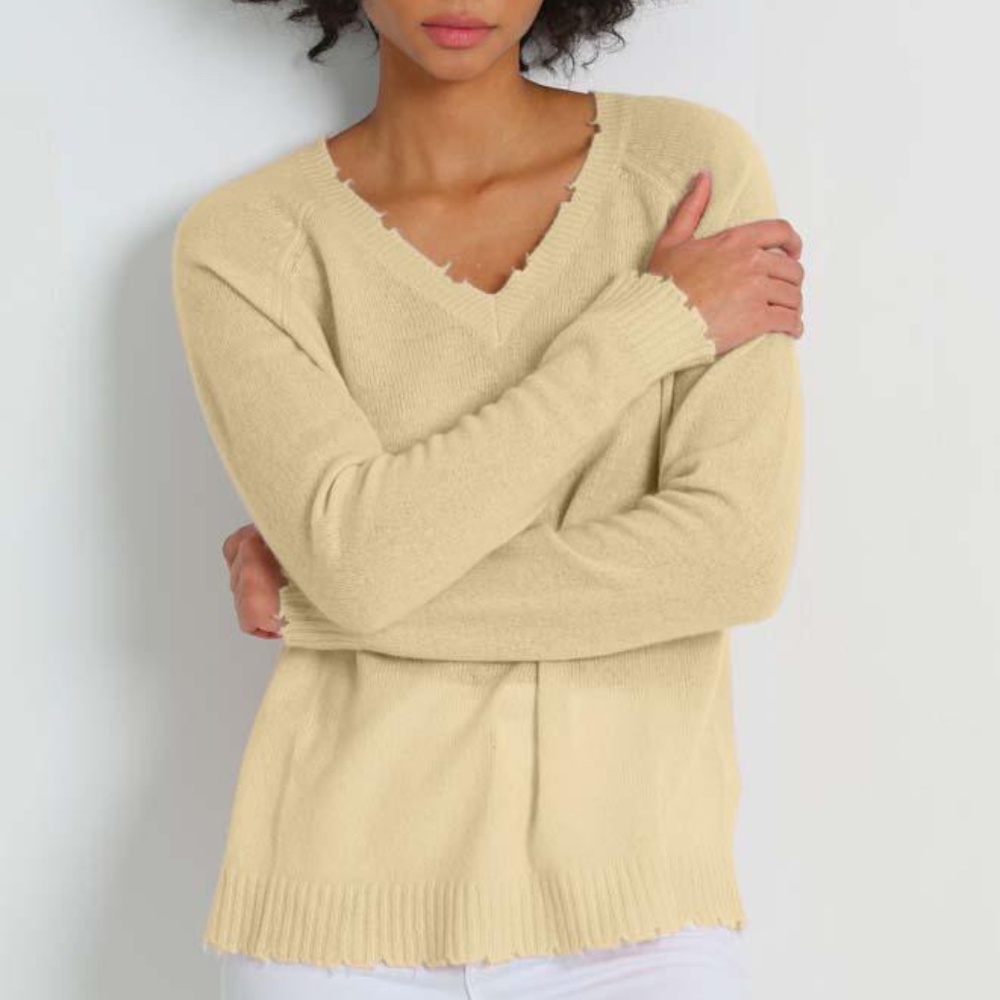 Minnie Rose Distressed Yellow Sweater